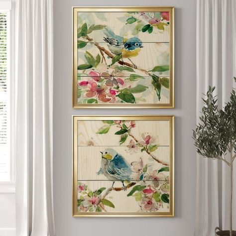 Birds and Blossoms I Premium Framed Canvas - Ready to Hang - On Sale - Bed Bath & Beyond - 33197701 Square Painting, Picture Frame Painting, Distressed Wood, Frame Painting, How To Distress Wood, Paint Set, Silver Frame, Household Hacks, Painting Frames