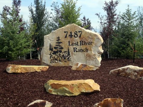 Stone Etching, Small Driveway, Address Stone, Yard Stones, Entrance Signs, Texas Landscaping, Business Signs Outdoor, Address Marker, Front Yards Curb Appeal