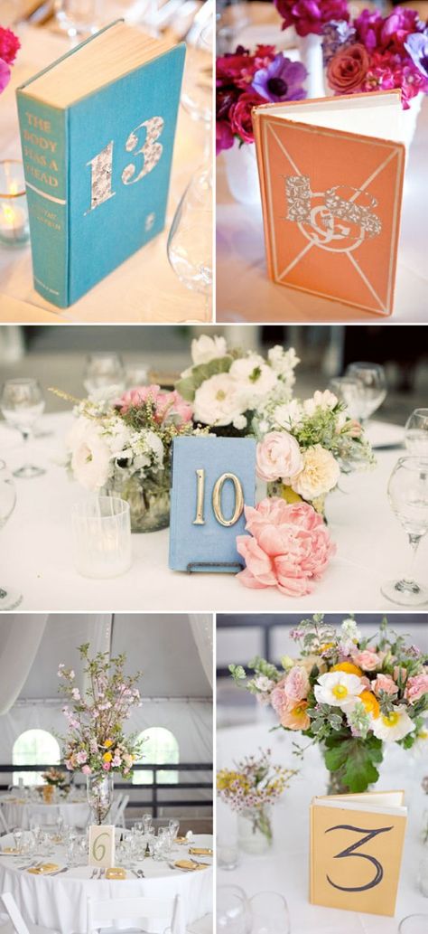 Vintage book table numbers! Wedding Decorations Flowers, Book Table Numbers, Unique Outdoor Wedding, Flowers For A Wedding, Paris Proposal, Decorations Flowers, Number Ideas, Rustic Wedding Decorations, Book Table