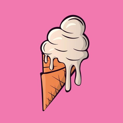 Melting ice cream balls in the waffle cone isolated on pink background. Vector flat outline icon. Comic character in cartoon style illustration for t shirt design Rug Templates, Ice Cream Cone Art, Ice Cream Balls, Melted Ice Cream, Ice Cream Illustration, Melting Ice Cream, Waffle Cone, Waffle Cones, Canvas Bags