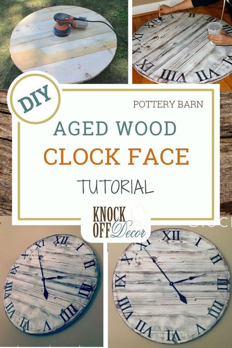 Rustic Clock, Aged Wood, Pottery Barn Inspired, Wood Clock, Diy Dresser, Vintage Wall Clock, Aging Wood, Diy Pottery, Wood Clocks