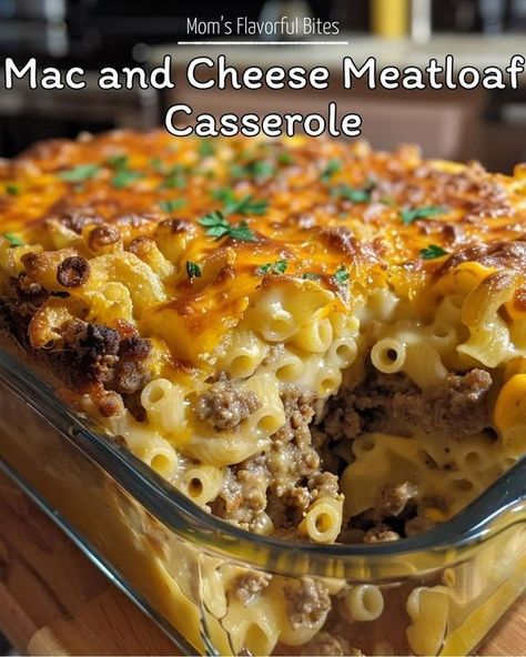 Grandma's Favorite Recipes 🍴 | Mac and Cheese Meatloaf Casserole Meatloaf And Mac And Cheese Casserole, Recipes Mac And Cheese, Beef Main Course, Cheese Meatloaf, Meatloaf Casserole, Cheese Stuffed Meatloaf, Easy Picnic Food, Baby Ray, Mac And Cheese Casserole