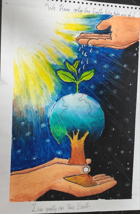 Drawing For School Competition, Mother Earth Art Drawing, Earth Drawing Creative, Ideal Community Drawing, Homework College, Earth Art Drawing, Hope Artwork, Earth Day Drawing, Drawings With Meaning