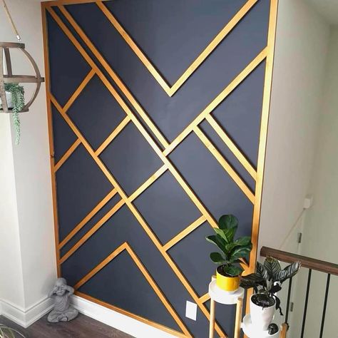 Accent Wall Hallway, Gold Accent Wall, Skull Designs, Wall Panel Design, Man Cave Home Bar, Bedroom Wall Paint, Gold Bedroom, Entryway Ideas, Home Entrance Decor