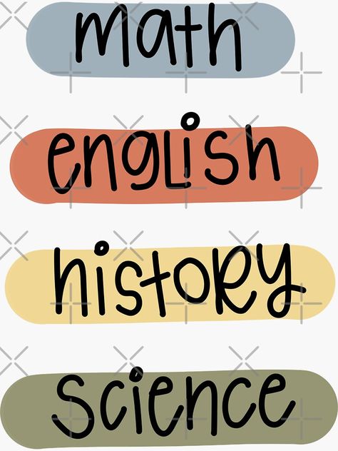 "School Subjects Sticker Pack/Labels" Sticker for Sale by kbraelynn | Redbubble School Stickers Free Printable, School Subject Labels Free Printables, Pink Scrapbook, Subject Labels, Math School, Classroom Labels, School Labels, Free Labels, School Stickers