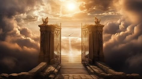 Heaven Gates, Display Board Design, Gate Background, Gate Of Heaven, Sky Textures, Template Flower, Graphics Background, Temple Of Heaven, Church Backgrounds