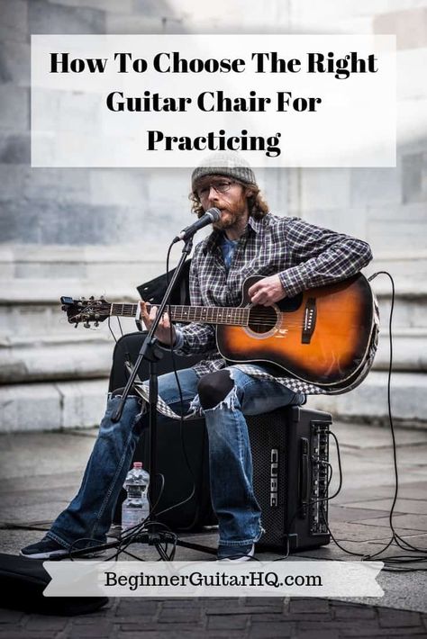 How To Choose The Right Guitar Chair For Practicing | Beginner Guitar HQ Guitar Chair Music Rooms, Guitar Practice Room, Guitar Knowledge, Guitar Chair, Guitar Tricks, Guitar Things, Affordable Seating, Music Furniture, Guitar Books