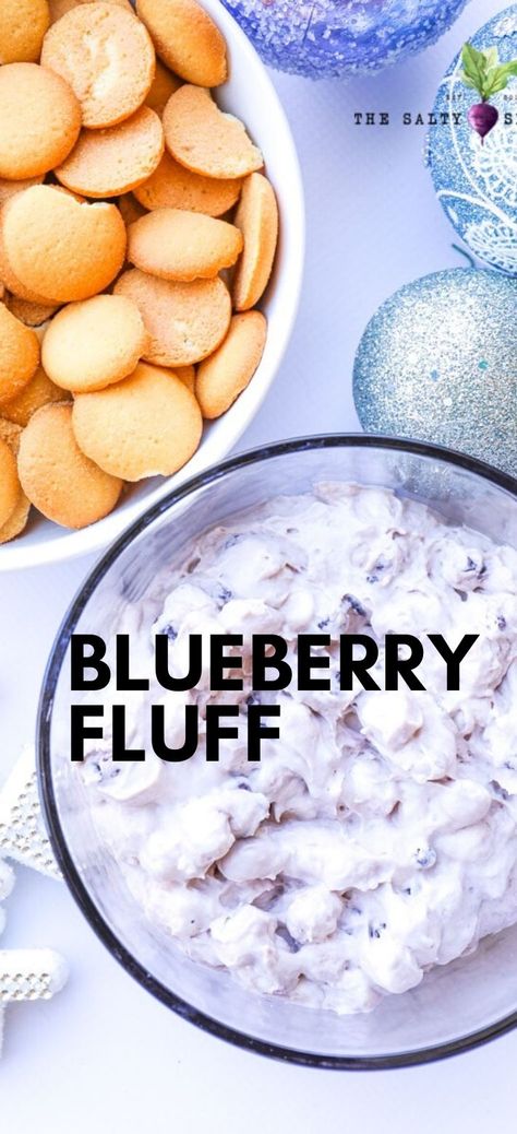 Blueberry Lemon Fluff Salad, a creamy dessert “dump” salad that takes the traditional fun of cool whip and fluffy marshmallows and combines fun fruit flavors for a side salad that everyone loves!   #blueberry #fluffsalad #salad #dessertsalad #holidaysalad #blueberries #whippedcream Healthy Fruit Salad With Cool Whip, Fluff Deserts Cool Whip, Blueberry Cool Whip Dessert, Blueberry Fluff Dessert Cool Whip, Blueberry Fluff Dessert, Fluffy Salads Cool Whip, Fluff Desserts Cool Whip, Blueberry Fluff Salad, Dump Salad