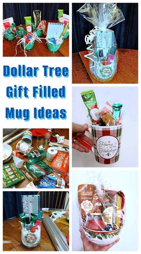 Dollar Tree Christmas Gift In A Mug Ideas Filled Cup Gift Ideas, Small Dollar Tree Gift Ideas, Dollar Tree Diy Christmas Gifts For Coworkers, Christmas Mug Filler Ideas, 5 Dollar Christmas Gift Ideas, Dollar Tree Christmas Gifts Ideas, Dollar Store Gift Ideas Christmas, Mug Exchange Ideas Christmas Parties, Small Christmas Gift Basket Ideas