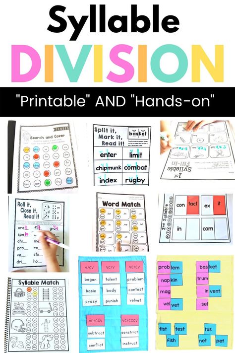 Printable and Hands-on Syllable Division activities. Syllable Division Activities, Syllable Types Activities, Reading Interventionist, Connections Academy, Syllable Division, Division Activities, Syllable Types, Classroom Tips, Language Worksheets