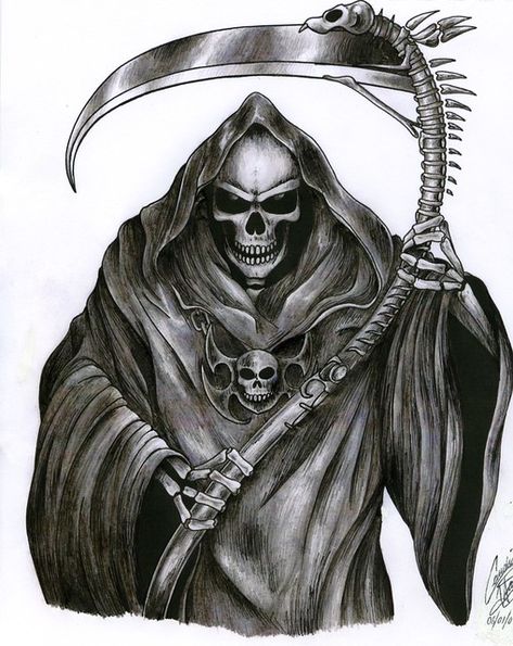 Evvi Art, Reaper Drawing, Don't Fear The Reaper, Grim Reaper Tattoo, Reaper Tattoo, Skull Sleeve Tattoos, Skull Sleeve, Grim Reaper Art, Skull Pictures