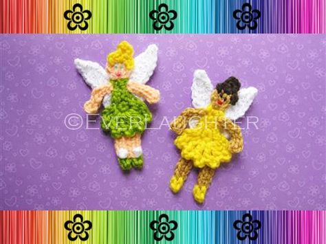 Ballerina and Fairy Applique pattern on Craftsy.com Crocheted Appliques, Fairy Crochet, Crochet Creatures, Crochet Tutu, Finger Puppet Patterns, Crochet Appliqué, Crochet Embellishments, Crochet Fairy, Crochet Appliques