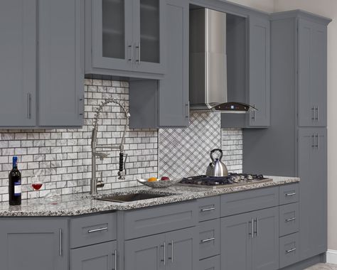 Gray Cabinetry – The New Neutral and Hottest trend in kitchens is on SALE! - Express Kitchens Gray Wall Kitchen, Kitchen Cabinets Painted Grey, Classic Kitchen Cabinets, Kitchen Cabinets For Sale, Solid Wood Kitchen Cabinets, Plywood Shelves, Solid Wood Kitchens, Cabinets Ideas, Kitchen Wood