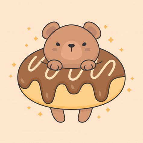 Doughnut Cartoon, Chocolate Doughnut, Animal Character, Character Vector, Vector Cartoon, Vector Character, Cartoon Character Design, Cute Bear, Cartoon Character