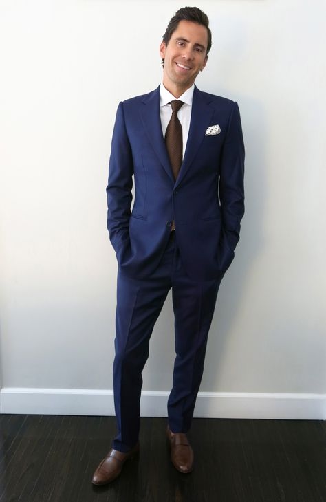 Blue Tie Suit Combo, Blue Suit Brown Tie, Blue Suit Brown Shoes, Dark Blue Suit, Brown Tie, Navy Suit, Brown Belt, Men’s Suits, Grey Pants