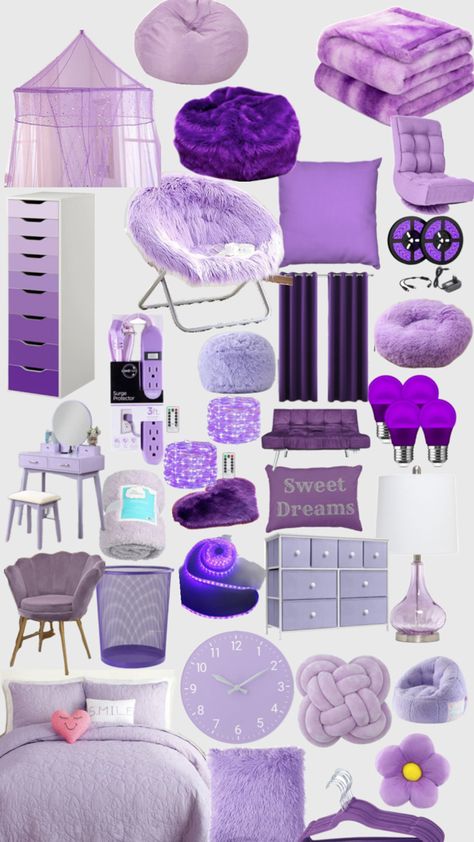 Dream Room Inspiration Purple, Pastel Purple Room Ideas, Room Decor Ideas Purple, Purple Room Ideas Bedrooms, Purple Aesthetic Bedroom Ideas, Light Purple Room Ideas, Purple Aesthetic Room Ideas, Purple Dorm Room Ideas, Purple Room Ideas