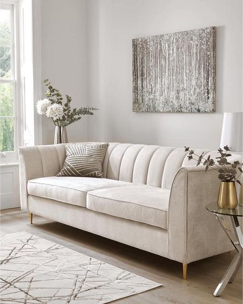 Brown And Cream Sofa, Sofa Cushion Design Ideas, Sofa For Cream Wall, White And Gold Sofa, Cream Sofa Living Room Ideas, White And Cream Living Room, Colourful Couch, Oatmeal Sofa, Couch 2 Seater