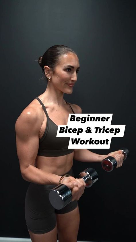 Beginner Bicep and Tricep Dumbbell Only Workout 🫶🏻💪🏼 #weighttraining #dumbbellworkout #strengthtraining #beginnerworkout #dumbbellworkout #bicepworkout #biceps #triceps #upperbodyworkout #strength | Hayley Madigan Hayley Madigan Fitness, Dumbbell Only Workout, Bicep And Tricep Workout, Tricep Workout, Biceps And Triceps, Triceps Workout, Biceps Workout, Beginner Workout, Dumbbell Workout