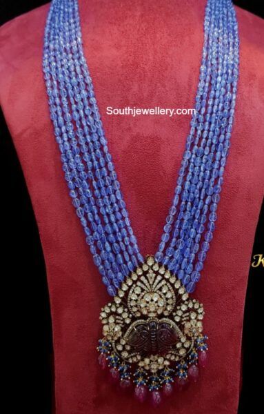 Tanzanite beads haram with victorian pendant photo Beads Haram, Polki Pendant, Tanzanite Beads, Rani Haar, Traditional Indian Jewellery, Victorian Pendants, Beads Mala, Pearl Necklace Vintage, Gold Bridal Jewellery Sets