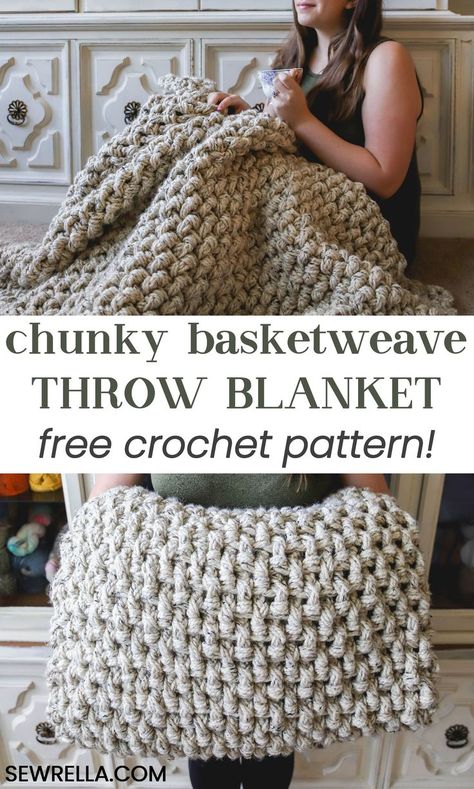 Basketweave Stitch, Chunky Crochet Blanket, Confection Au Crochet, Crochet For Beginners Blanket, Crochet Simple, Haken Baby, Crochet Afghans, Afghan Pattern, Blanket Patterns