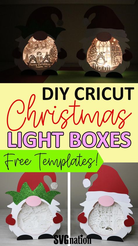 Gift Box Template Free, Cricut Projects Christmas, Silhouette Cameo 4, Diy Christmas Lights, Cricut Christmas Ideas, Christmas Shadow Boxes, Projets Cricut, Merry Christmas Diy, Cricut Christmas