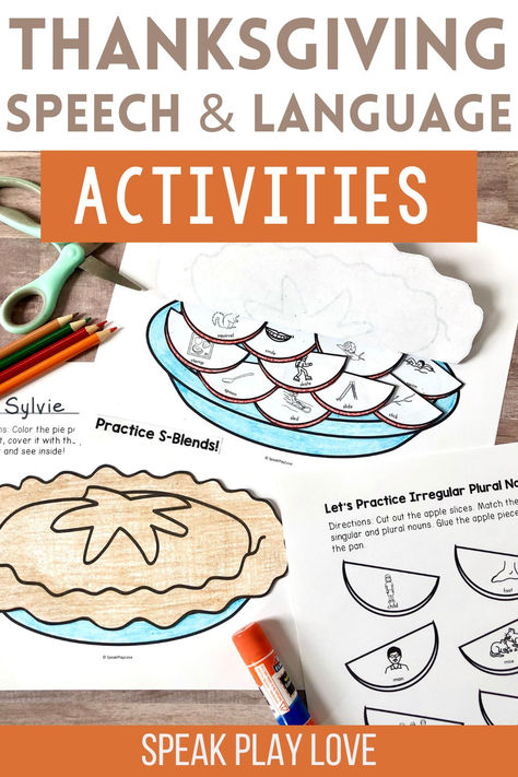 picture of apple pie articulation activity for speech therapy Wh Questions Games, Thanksgiving Speech Therapy, Fall Speech Therapy, Thanksgiving Speech, Speech Therapy Themes, Following Directions Activities, Speech And Language Activities, Speech Therapy Activities Preschool, Speech Crafts