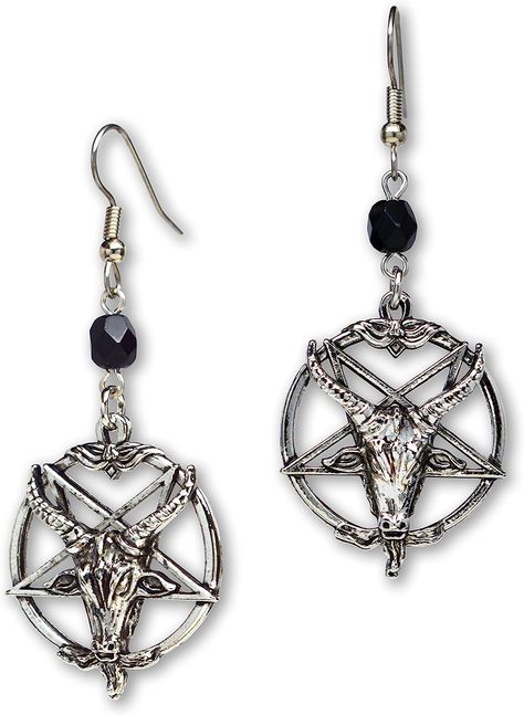 Satanic Goat Head, Satanic Goat, Satanic Jewelry, Inverted Pentagram, Pewter Earrings, Goat Head, Goth Accessories, Gothic Earrings, Ashes Jewelry