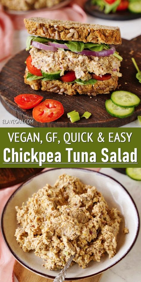 Vegan Chickpea Tuna, Ella Vegan, Vegan Tuna, Resep Vegan, Chickpea Tuna Salad, Chickpea Tuna, Chickpea Salad Sandwich, Simple Lunch, Vegan Chickpea