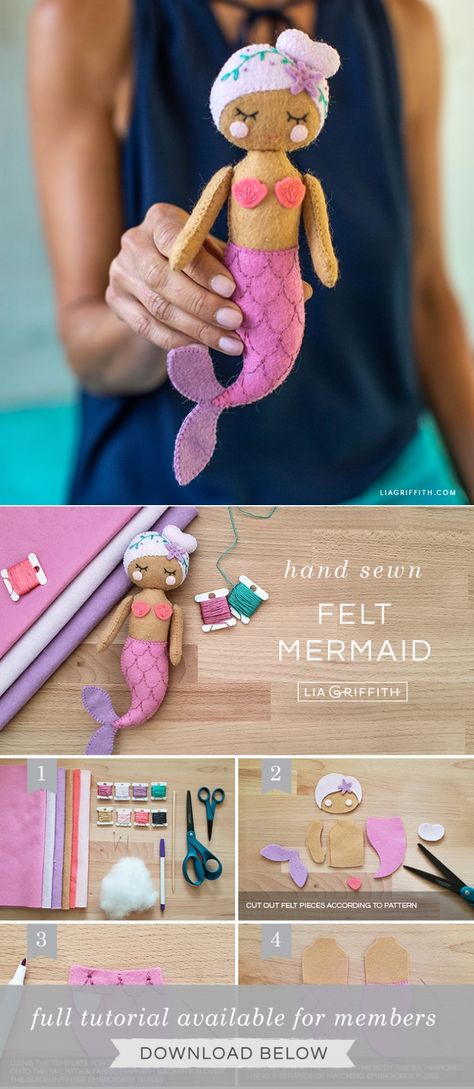 Felt Mermaid, Diy Felt Animals, Felt Doll Pattern, Felt Doll Patterns, Mermaid Toys, Quiet Book Templates, Felt Toys Patterns, Mermaid Crafts, Sock Dolls