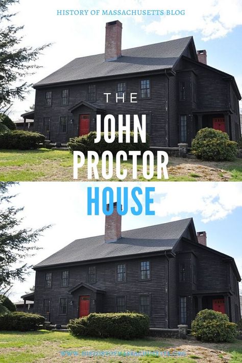 The John Proctor House is a historic house in Peabody, Massachusetts on a farm where Salem Witch Trials victim John Proctor lived. Click on the image to learn all about it! #historyofmassachusettsblog #salemwitchtrials #salemwitchtrialsvictims The Witch House Salem, Salem Houses Massachusetts, Salem Witch Trials Victims, Boston Ideas, Salem Massachusetts Halloween, Massachusetts Halloween, Salem Witch House, Peabody Massachusetts, Salem Massachusetts Travel