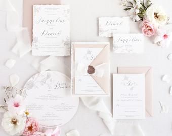 amissert on Etsy Flowers Combination, Ivory Wedding Invitations, French Provence, Wedding Invitation Floral, Invitation Fonts, Blush Wedding Invitations, Marble Wedding, Floral Save The Dates, Spring Wedding Inspiration