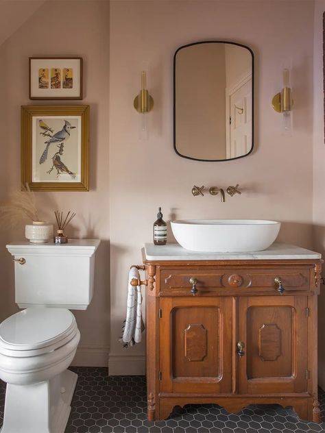 A Pro Renovator’s 6 Tips for Turning a Dresser Into a Bathroom Vanity 1920s House, Prince Edward County, Bedroom Renovation, Pink Bathroom, Prince Edward, Vintage Bathroom, Cheap Decor, From The Ground Up, Cheap Home Decor