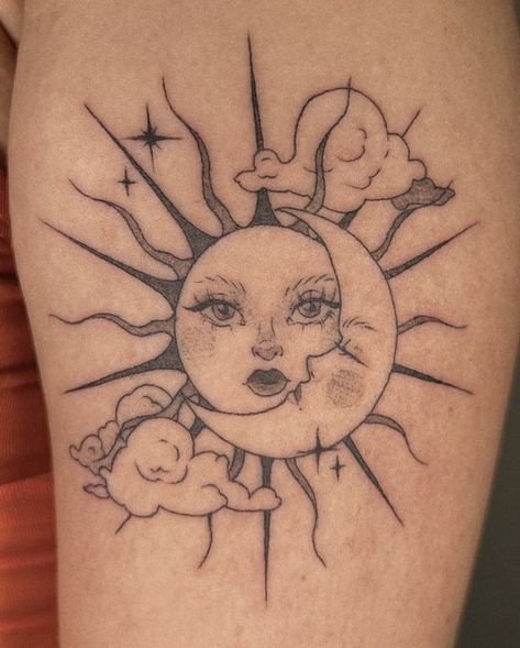 "Tell me the story about how the sun loved the moon so much he died every night to let her breathe." Luna Tattoo, Simple Tats, Sky Tattoos, Sun And Moon Tattoo, Butterfly Tattoos For Women, Sick Tattoo, Collar Bone Tattoo, Sun Tattoo, Subtle Tattoos