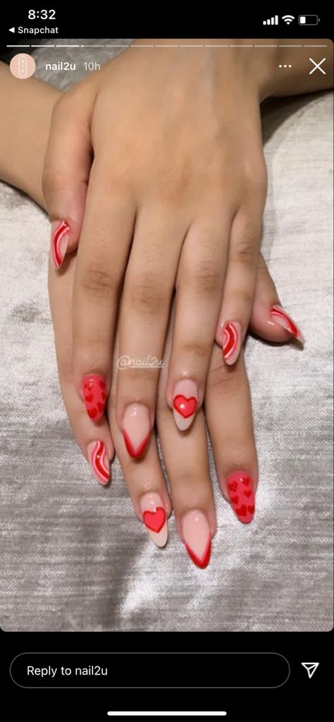 Swirls Nail Art, Swirl Nail Art, Abstract Nails, Valentines Day Nails, Red Valentine, Heart Nails, Pink Hearts, Valentine's Day Nails, Pink And Red