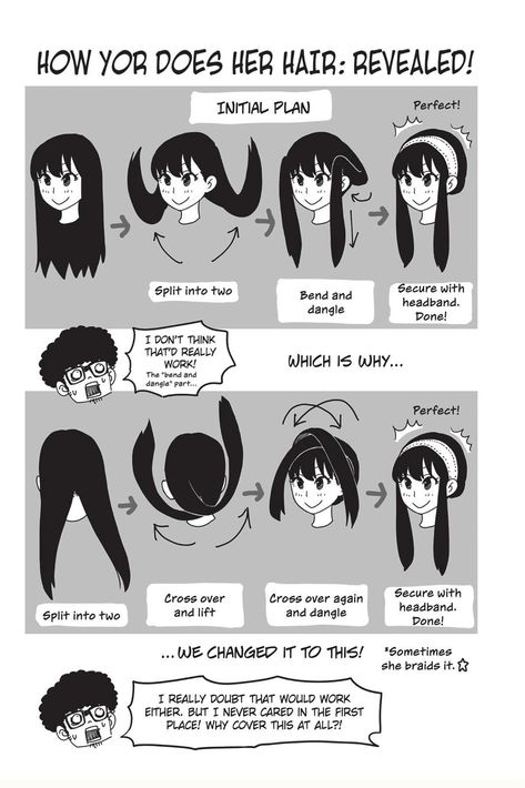 How Yor Forger Does Her Hair, Spy Poses Drawing, Yor Forger Hair Tutorial, Assassin Hairstyle, Yor Forger Hairstyle, Yor Forger Hair, Hornyposting Ideas Anime, Anya Hair, Yor Forger Manga