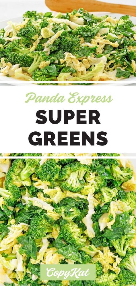 overhead view of a copycat version of the Panda Express super greens. Panda Express Super Greens, Kale And Cabbage, Chinese Side Dishes, Cabbage Side Dish, Fried Veggies, Vegetable Side Dishes Healthy, Easy Vegetable Side Dishes, Fried Broccoli, Chinese Vegetables