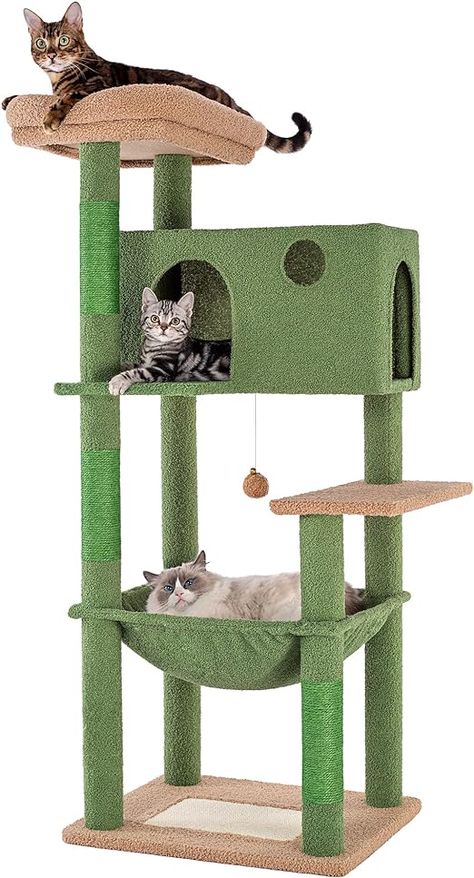 Amazon.com : Meow Sir Cactus Cat Tree for Large Cats 53 Inches Multilevel Cat Tower with Large Hammock Super Spacious Condo and Wide Padded Perch Scratching Posts and Pad for Indoor Cats-Large Cactus : Pet Supplies Cat Apartment, Small Cat Tree, Cozy Hammock, Cat Castle, Large Cat Tree, Cat Climbing Tree, Cactus Cat, Activity Center, Cat Hammock