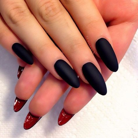 Black with red underneath Louboutin Nails, Red Bottom Nails, Black Gel Nails, Unghie Nail Art, Black Acrylic Nails, Gel Nail Art Designs, Nails Tumblr, Almond Nails Designs, Almond Acrylic Nails