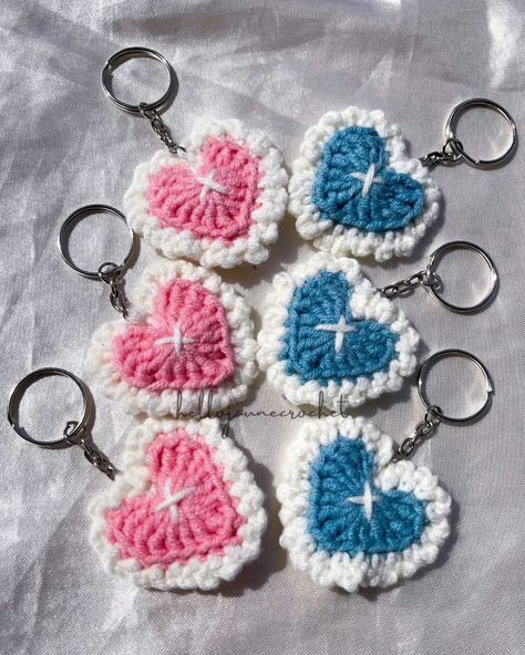 Matching Heart Keychain 💗💙 Pattern: Xuxu Crochet (YouTube) Open for pre-order and custom orders. Send us a DM! #crochetph #crochetphilippines #crochet #crochetkeychain #heartkeychain #coquette Y2k Crochet Keychain, Heart Crochet Keychain, Matching Crochet Keychains, Crochet Heart Keychain, Random Crochet, Matching Crochet, Keychain Pattern, Heart Crochet, Matching Keychains