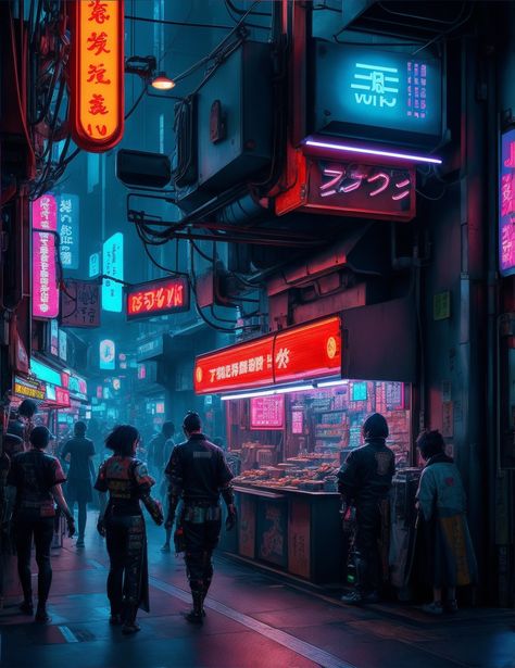 Futuristic Tokyo Concept Art, Sci Fi City Street, Cyberpunk Neighborhood, Tokyo Cyberpunk Aesthetic, Cyberpunk Marketplace, Cyberpunk City Drawing, Cyberpunk Exterior, Cyberpunk Store, Cyberpunk School