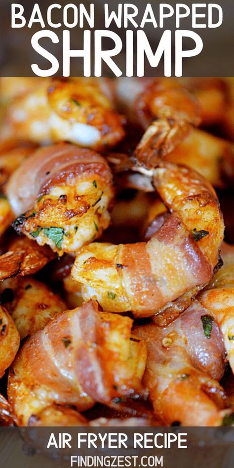 Shrimp In Air Fryer, Air Fryer Shrimp, Wrapped Shrimp, Bacon Wrapped Shrimp, Bacon Appetizers, Air Fried Food, Air Fryer Oven Recipes, Air Fry Recipes, Shrimp Recipes Easy