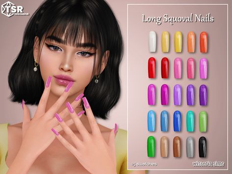 The Sims Resource - Sims 4 - Nails - WisteriaSims - Long Squoval Nails for woman Long Squoval Nails, Sims 4 Cc Nails, Short Squoval Nails, Cc Nails, Short Squoval, Sims 4 Nails, Games Car, Sims 4 Tattoos, Sims 4 Piercings