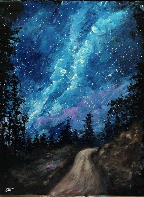 Milky Way Painting Milky Way Painting, Painting Love Couple, Office Painting, Milky Way Photography, Painting Sky, Night Sky Painting, Art Journal Cover, White Artwork, Watercolor Pictures