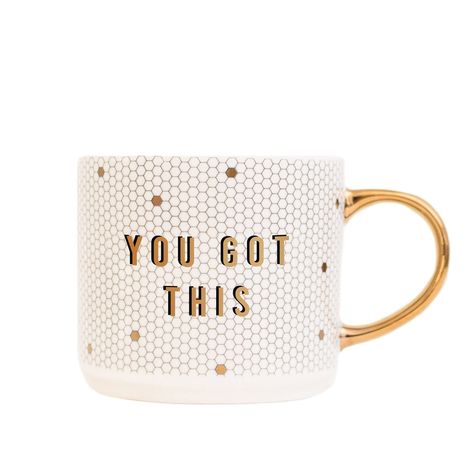 PRICES MAY VARY. PERFECT GIFT (Even for yourself.): Send an inspiring and motivational message to your mom, sister, friend, coworker, and more with our You Got This coffee mug. Gold detailing offers a neutral coffee mug design, and makes a great gift for a new job, Mother's Day, Valentine's Day, Birthdays, and more. DETAILS: 17oz Gold Tile Style Mug, 4 x 3.5" (5.5" w/handle). Hand washing is recommended to preserve the design. Wash before use and avoid abrasive cloths when cleaning. Use caution Honeycomb Tile, Water Decor, Gold Tile, Sweet Water, Pretty Mugs, New Job Gift, Job Gifts, Honeycomb Design, Best Mom Ever