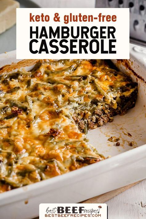 With 15 minutes of prep and only 6 carbs per serving, our Keto Hamburger Casserole recipe is everything you could possibly want in a ground beef casserole! Keto Hamburger Casserole, Easy Hamburger Casserole, Keto Hamburger, Gluten Free Hamburger, Healthy Hamburger, Hamburger Casseroles Recipes, Best Beef Recipes, Easy Hamburger, Hamburger Casserole