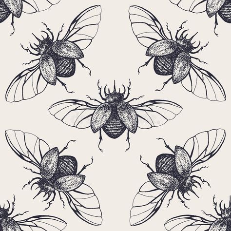 Beetles with wings vintage seamless pattern. Beetles seamless pattern. Vintage h , #Aff, #seamless, #pattern, #vintage, #Beetles, #wings #ad Beetles With Wings, Beetle Tattoo, Beetle Art, Beetle Wings, Bug Tattoo, Insect Tattoo, Wings Art, Insect Art, Tattoo Pattern