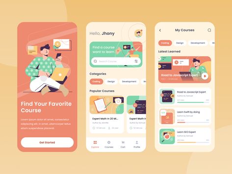 Online Course Mobile App Exploration Application Ui Design, Gym App, Online Course Design, Ui Ux App, Study Apps, Mobile App Design Inspiration, App Interface Design, Mobile Ui Design, App Layout