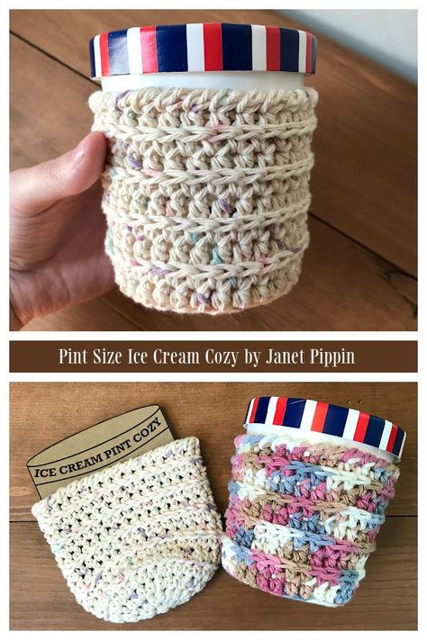 Ice Cream Pint Koozie Pattern, Ice Cream Coozie Crochet Pattern, Crocheted Ice Cream Pint Cozy, Ice Cream Pint Cozy Crochet Patterns, Ice Cream Pint Cozy Pattern Free, Pint Cozy Crochet Pattern, Ice Cream Koozie Pattern, Ice Cream Pint Cozy Crochet Pattern Free, Pint Size Ice Cream Cozy Pattern