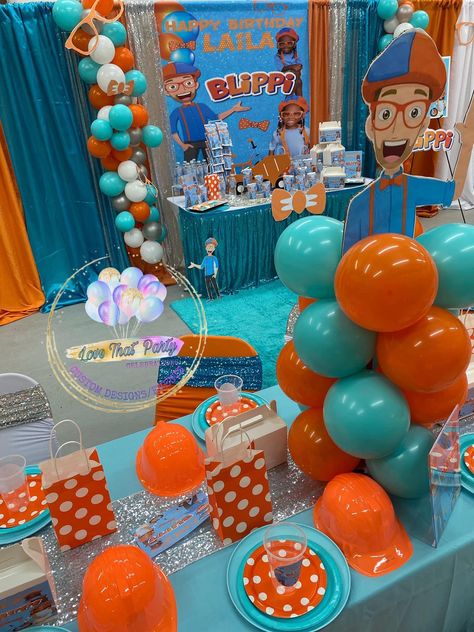 Blippi Themed Birthday Party, Blippi Birthday Party, Blippi Party, 2nd Birthday Party Themes, Birthday Centerpieces, 4th Birthday Parties, 2nd Birthday Parties, Themed Birthday Party, 5th Birthday