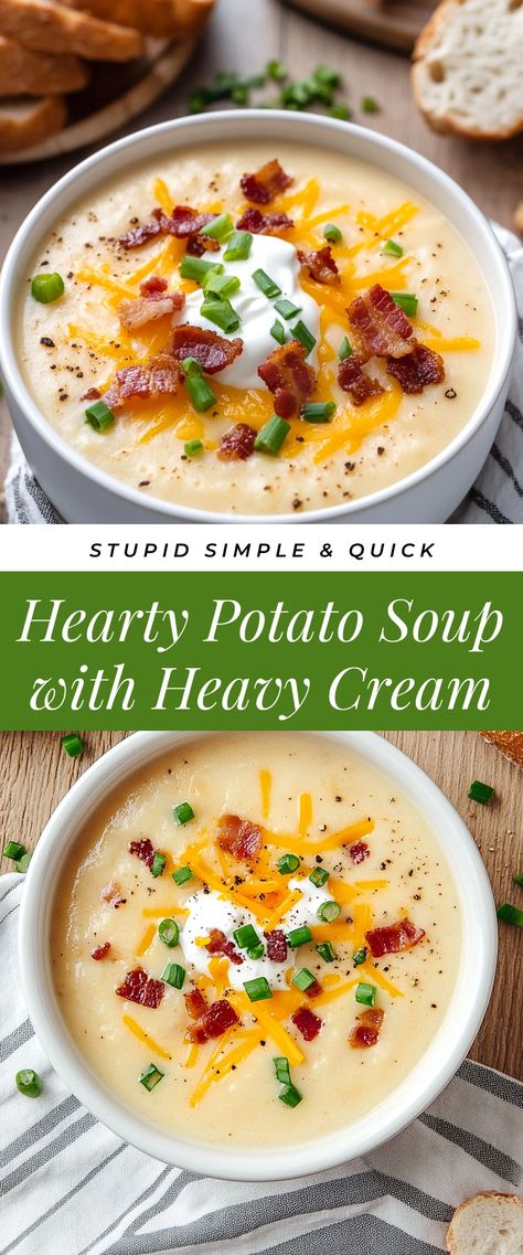 Image for Hearty Potato Soup with Heavy Cream Clean Eating Potato Soup, Potato Soup With Whipping Cream, Potato Soup Heavy Cream, Potato Soup On Stove Top, Potato Soup No Heavy Cream, Potato Soup Recipe Stovetop, Soup With Heavy Whipping Cream, Potato Soup With Heavy Cream, Soup With Heavy Cream